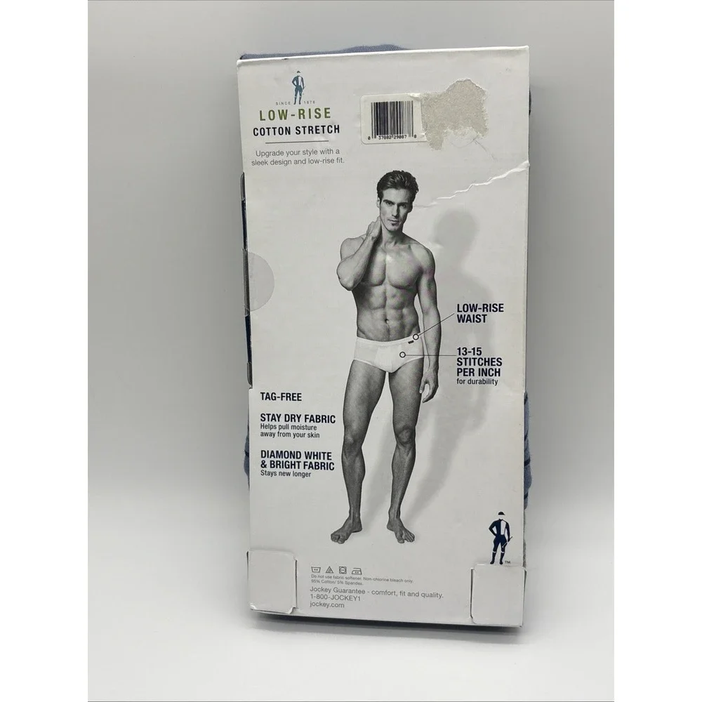 2013 Jockey Men's  Cotton Low Rise Briefs 2 Pack Blue Gray Striped XL 40-42 New